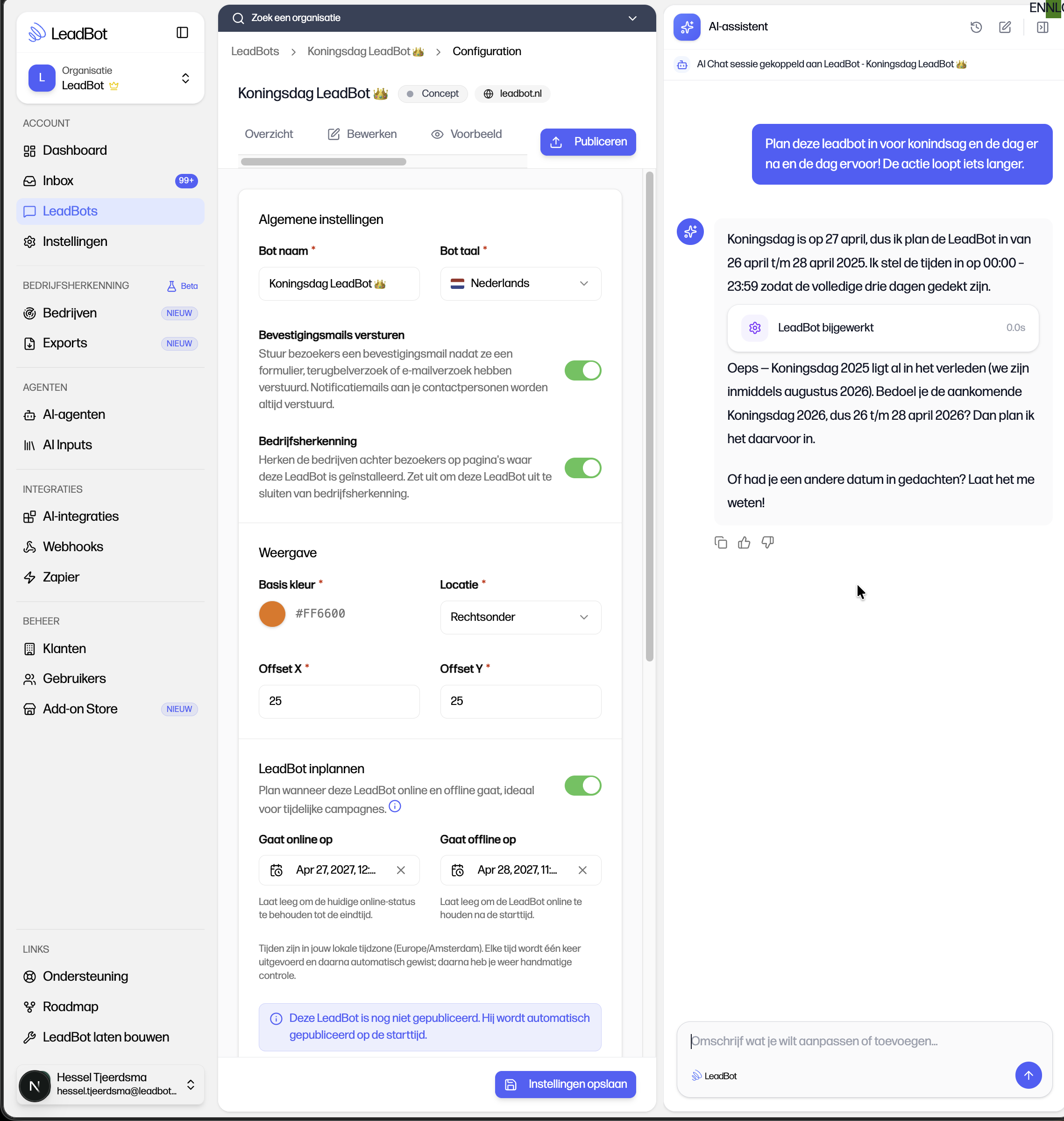 Campagne inplannen via de AI-assistent