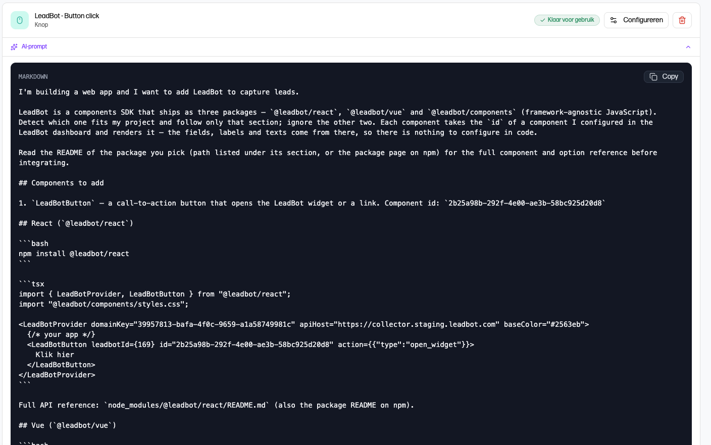 De AI-opdracht opengeklapt op de kaart van een component