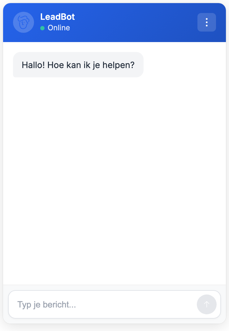 De AI-chat in de widget met een openingsbericht en invoerveld