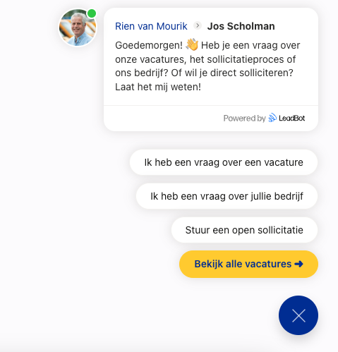 Voorbeeld van knoppen in de widget, met een gele call-to-action-knop 'Bekijk alle vacatures'